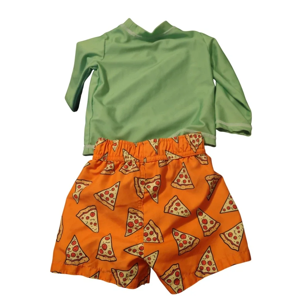Nickelodeon TMNT Ninja Turtles Pizza Rash Guard Swim Trunks Set 12M Green Orange